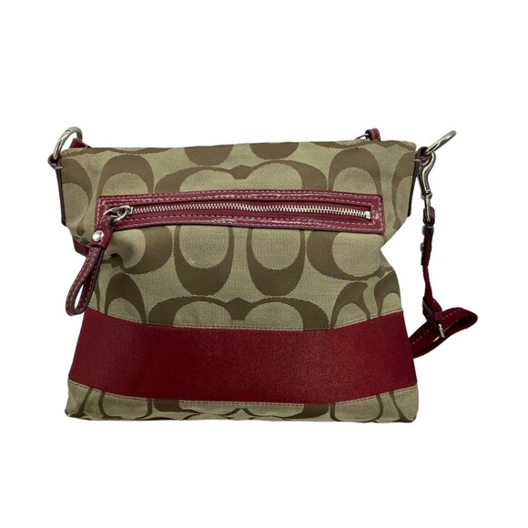 Coach Signature Stripe Monogram Canvas Crossbody Bag Purse 12"x10" Beige - Picture 2 of 11